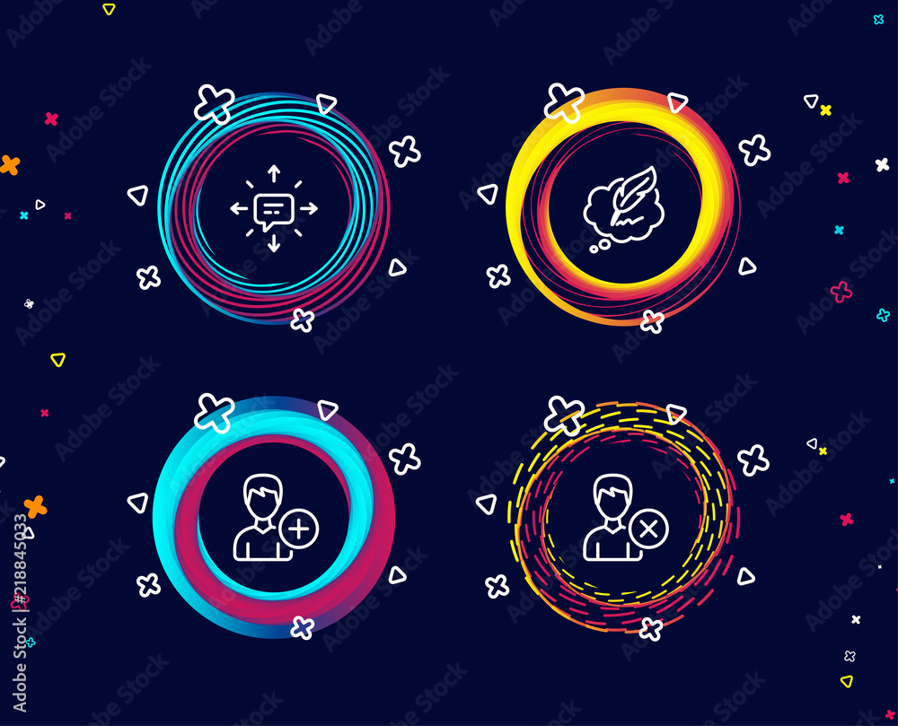 Poster set of sms, add person and ð¡opyright chat icons. remove account sign. conversation, edit user data,