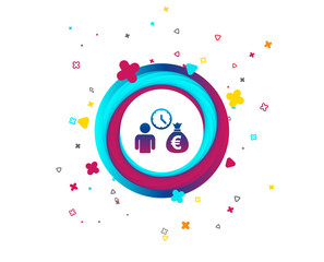 Bank loans sign icon. Get money fast symbol. Borrow money. Colorful button with icon. Geometric elements. Vector