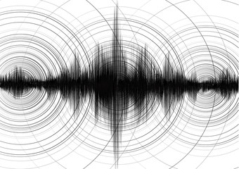 Center of power Earthquake Wave with Circle Vibration on White paper background; audio wave diagram concept; design for education and science; Vector Illustration.