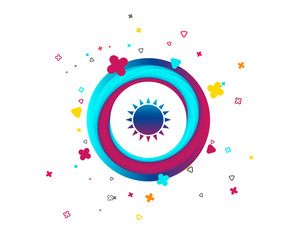 Sun icon. Sunlight summer symbol. Hot weather sign. Colorful button with icon. Geometric elements. Vector