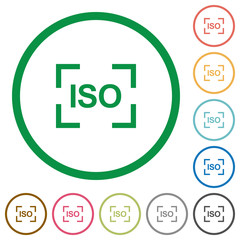 Camera iso speed setting flat icons with outlines