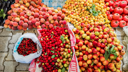 Assorted stone fruits such as cherry, apricot, nectarine, peach, and plum. Rich in Nutrients. Good source of vitamin, antioxidants and anti-inflammatory compounds. Healthy eating and eat well concept.