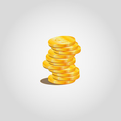Mountain of gold coins with a shadow