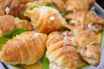 Use Seashell Toothpicks as a garnish. Simple idea for Food Styling, creative plating and decorating presentation idea, arrangement for party canape, tapas, finger food, amuse bouche as appetizer dish.