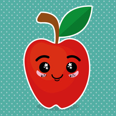 fresh apple fruit kawaii character