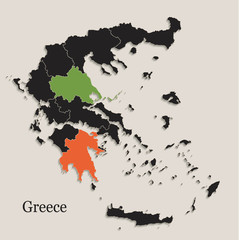 Greece map Black colors blackboard separate states individual vector
