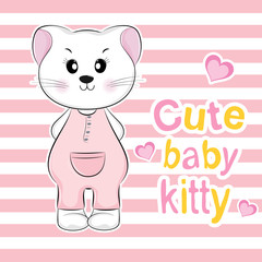 Lovely cute baby kitty in pink overalls. Fashion sweet cat with vest.