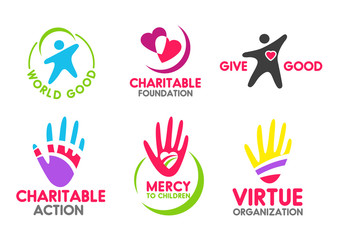 Charity foundation icons with peoples and hands