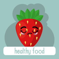 fresh strawberry fruit kawaii character