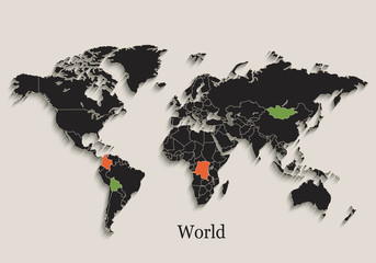 World map Black colors blackboard separate states individual vector