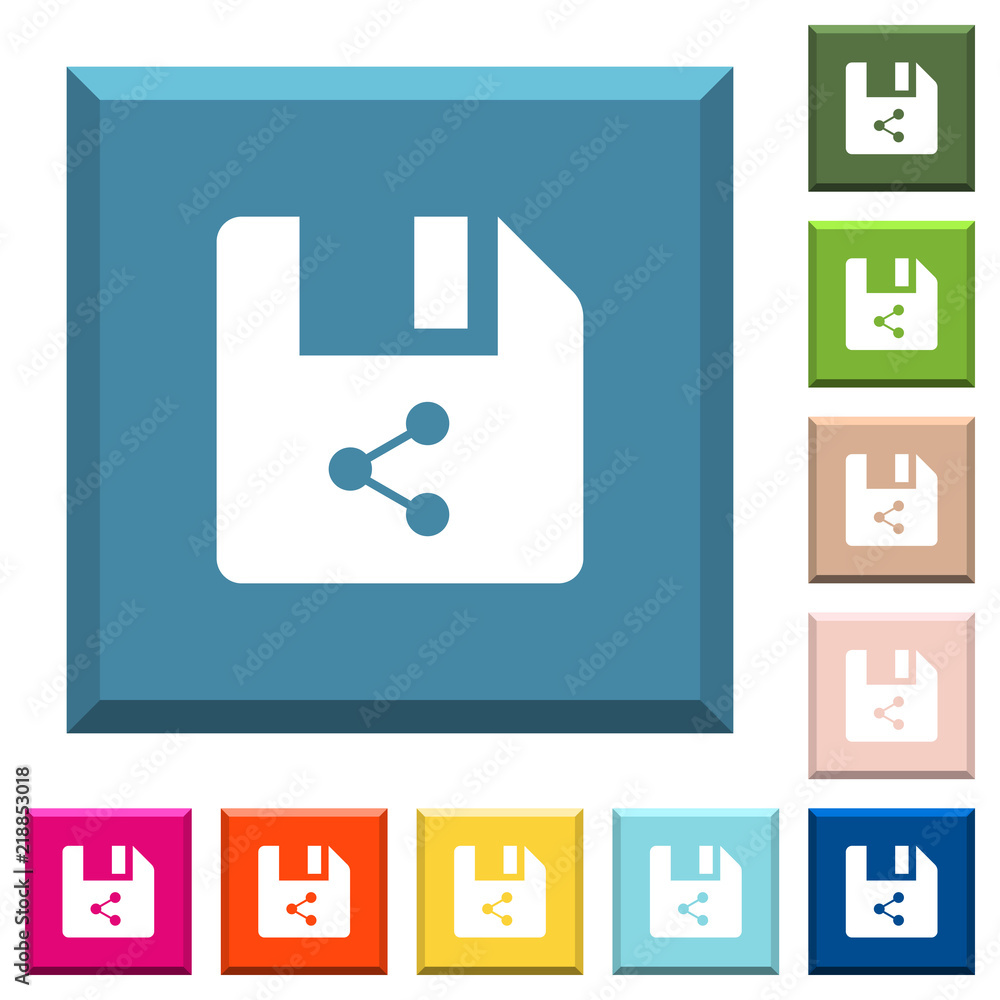 Poster share file white icons on edged square buttons