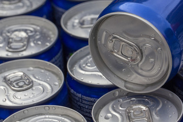 Pattern repeating of beer cans in alcohol and beverage department of superstore