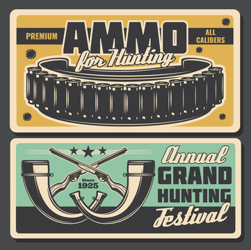 Hunter ammo bullet and horns vector posters