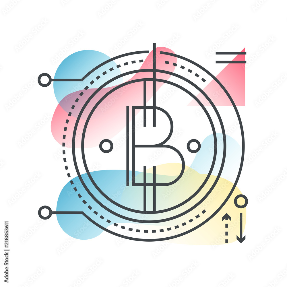 Aufkleber blockchain bitcoin vector concept in trendy line with gradient flat color.