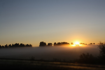 foggy morning, sunrise
