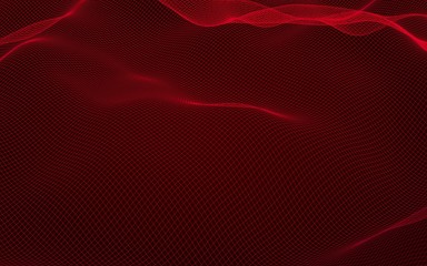 Abstract landscape on a red background. Cyberspace grid. Hi-tech network. 3D illustration