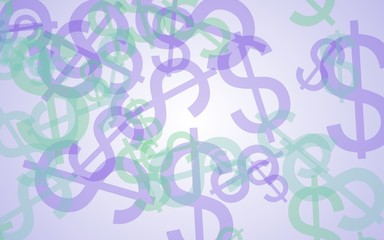 Multicolored translucent dollar signs on white background. Green tones. 3D illustration
