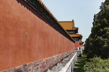 Fototapeta na wymiar Red Wall of the Forbidden Palace in Beijing, China