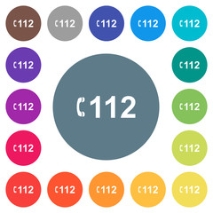 Emergency call 112 flat white icons on round color backgrounds