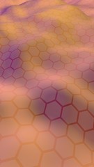 Fototapeta premium Colorful honeycomb with a gradient color on a light background. Perspective view on polygon look like honeycomb. Wavy surface. Isometric geometry. 3D illustration
