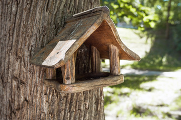 Obraz na płótnie Canvas wooden bird feeder on the tree