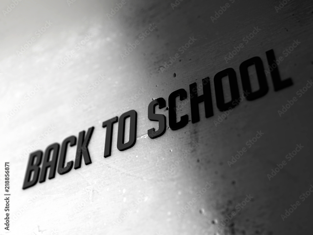 Poster back to school text on metallic shiny background 3d rendered with depth of field