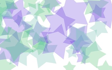 Multicolored translucent stars on a white background. Green tones. 3D illustration