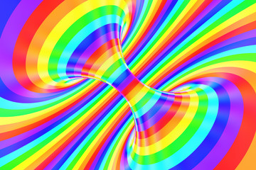 Obraz premium Rainbow funny spiral tunnel. Striped twisted cheerful optical illusion. Abstract background. 3D render.