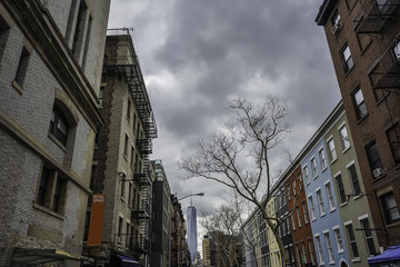 Colorful buildings in New York City Greenwich Village.