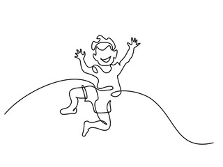 Continuous one line drawing. Happy boy jumping. Vector illustration. Concept for logo, card, banner, poster flyer