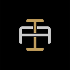 Initial letter A and I, AI, IA, overlapping interlock logo, monogram line art style, silver gold on black background