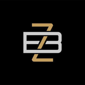 recommend clip art: Initial letter B and Z, BZ, ZB, overlapping interlock logo, monogram line art style, silver gold on black background