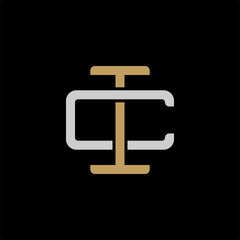 Initial letter C and I, CI, IC, overlapping interlock logo, monogram line art style, silver gold on black background