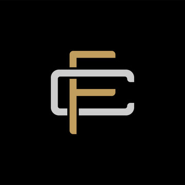recommend clip art: Initial letter C and F, CF, FC, overlapping interlock logo, monogram line art style, silver gold on black background