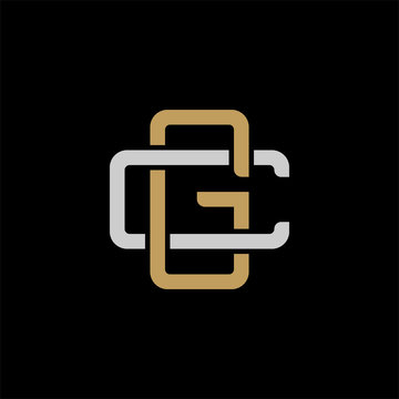 Initial letter C and G, CG, GC, overlapping interlock logo, monogram line art style, silver gold on black background