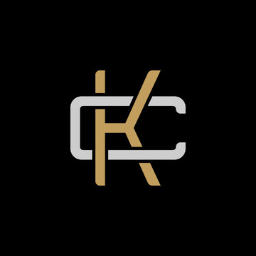 Initial letter C and K, CK, KC, overlapping interlock logo, monogram line art style, silver gold on black background