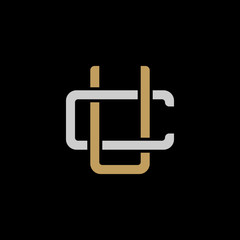 Initial letter C and U, CU, UC, overlapping interlock logo, monogram line art style, silver gold on black background