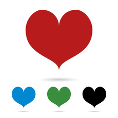 Set of colored hearts with shadow. Design elements on an isolated light background. The concept of love, peace, good health. Valentine's day. Vector illustration.