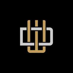 Initial letter D and W, DW, WD, overlapping interlock logo, monogram line art style, silver gold on black background