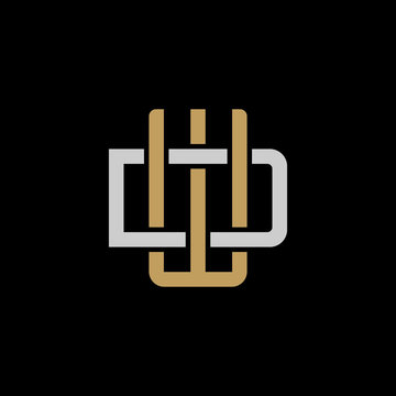 Initial letter D and W, DW, WD, overlapping interlock logo, monogram line art style, silver gold on black background
