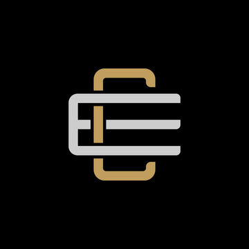 recommend clip art: Initial letter E and C, EC, CE, overlapping interlock logo, monogram line art style, silver gold on black background