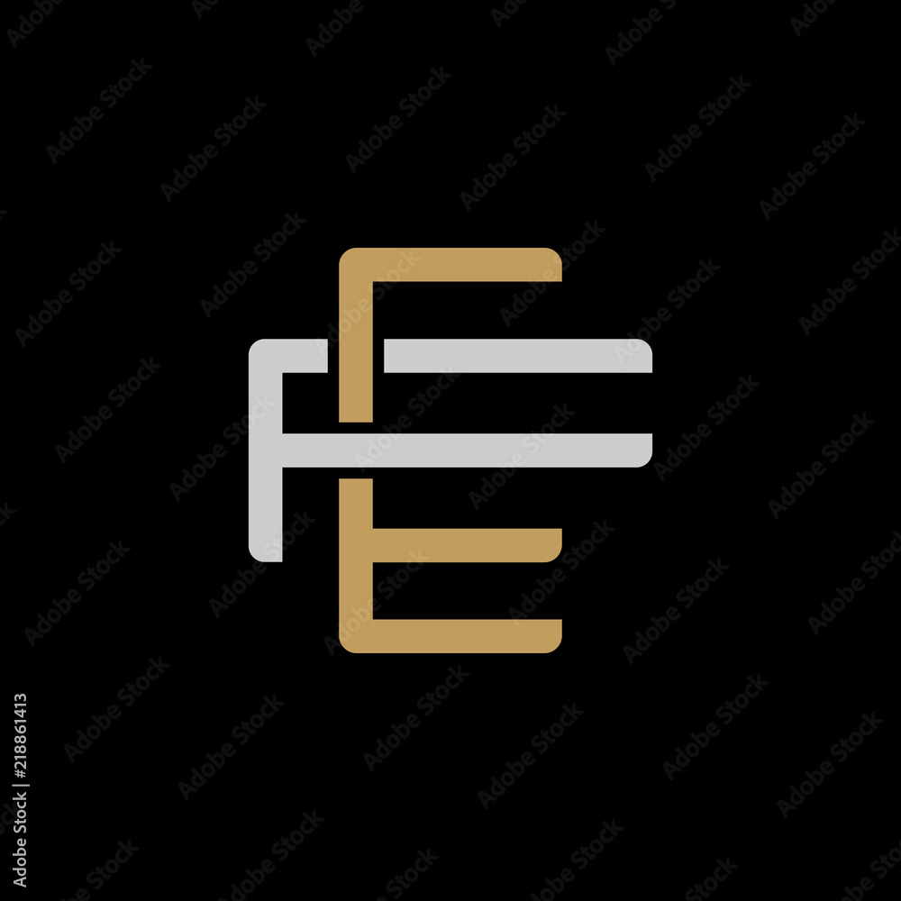 Wall mural initial letter f and e, fe, ef, overlapping interlock logo, monogram line art style, silver gold on 