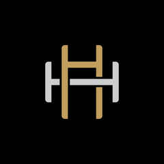 Initial letter H and H, HH, overlapping interlock logo, monogram line art style, silver gold on black background