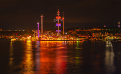 Naklejka premium Colorful view over Stockholm with nice reflections in the water