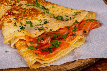 Pancake with salmon