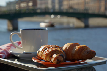 Croissants and outdoor coffee