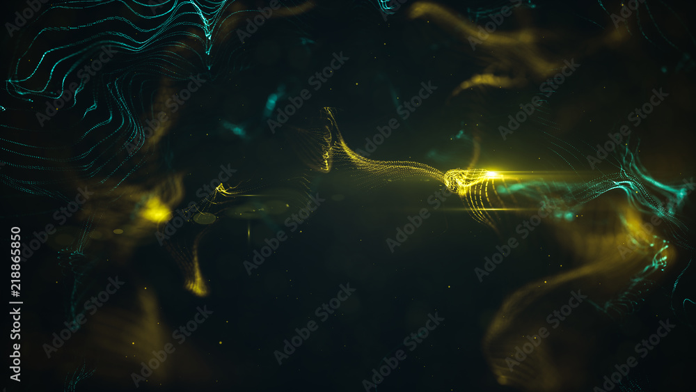 Aufkleber abstract wavy structure with millions of glowing particles. blurred magic background with luminous d