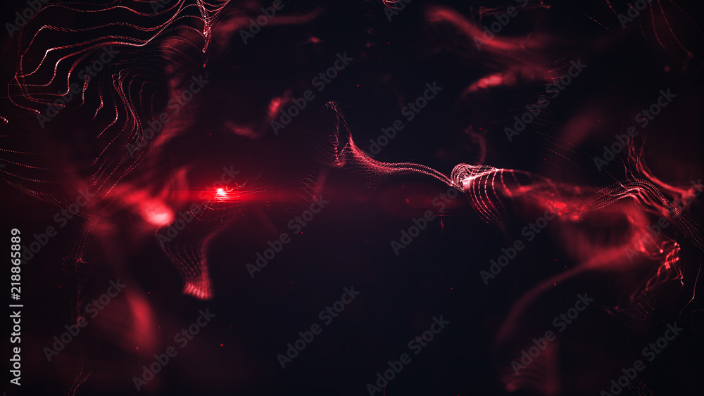 Poster abstract wavy structure with millions of glowing particles. blurred magic background with luminous d