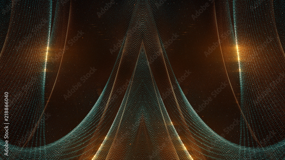 Poster abstract wavy structure with millions of glowing particles. magic background with luminous dots. swi