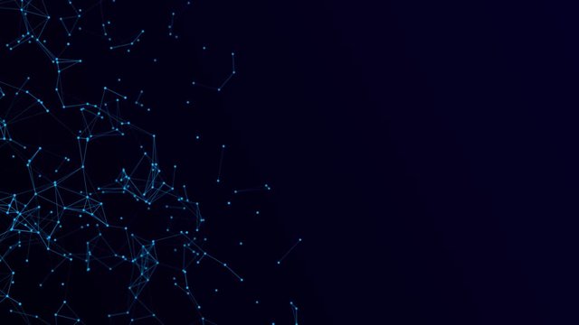 Abstract dark blue plexus particles video moving background. Triangles, Lines, Dots, Shapes and Slow motion with depth of field
